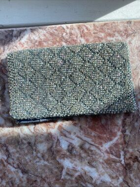 Vintage Embellished hand beaded Iridescent Silver Seed Bead Evening Purse